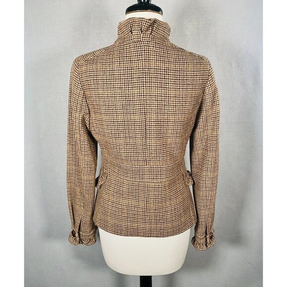 J Crew Blazer Womens Brown Wool Blend Houndstooth Jacket Ruffle - Picture 7 of 12